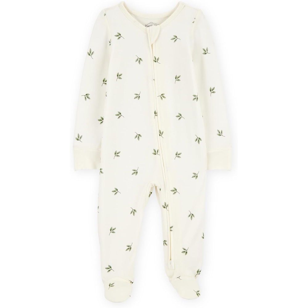 image:imageCarters Baby Purelysoft Sleep and Play PajamasIvory Leaf