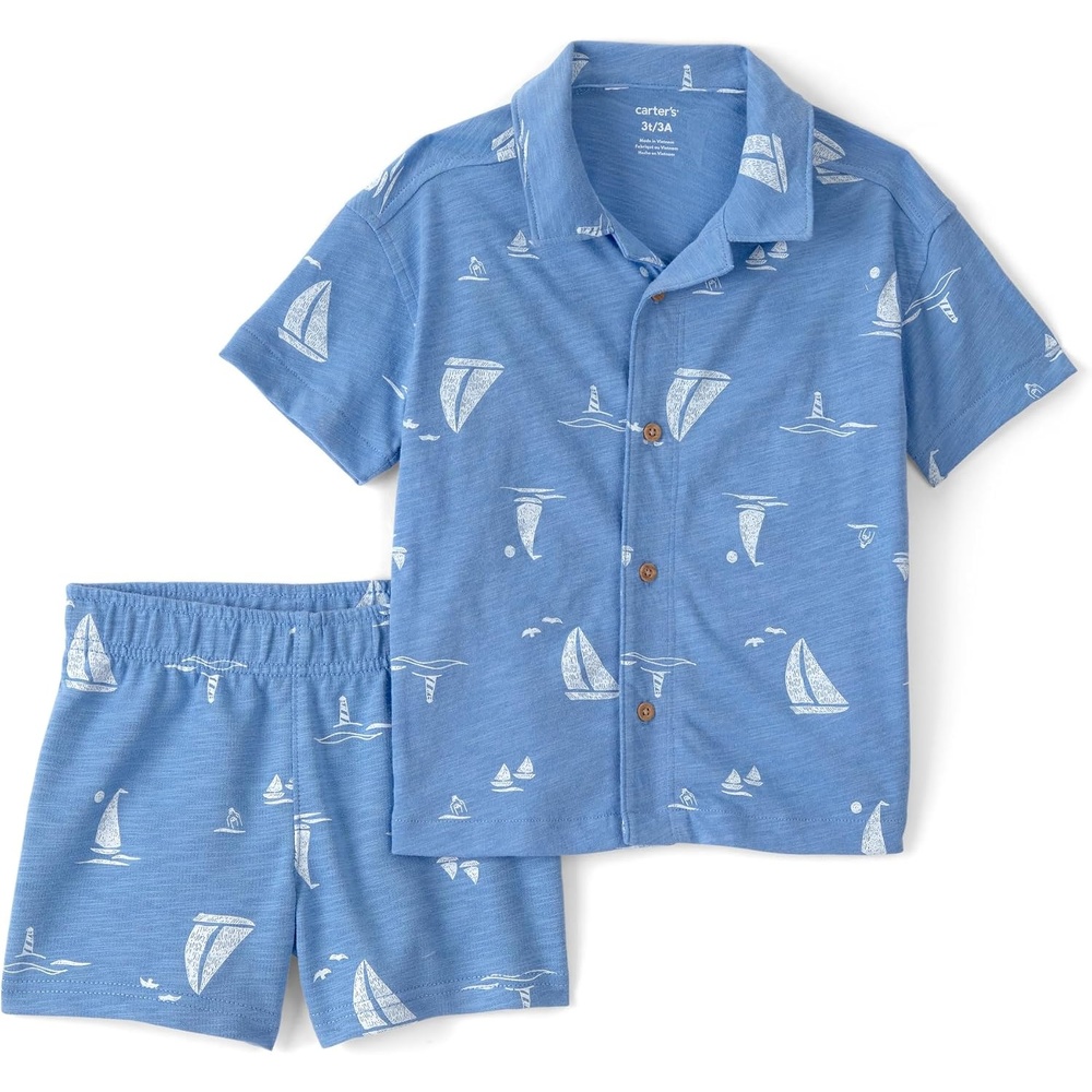 image:imageCarters Boys 2piece Short SetBlue Sailboat