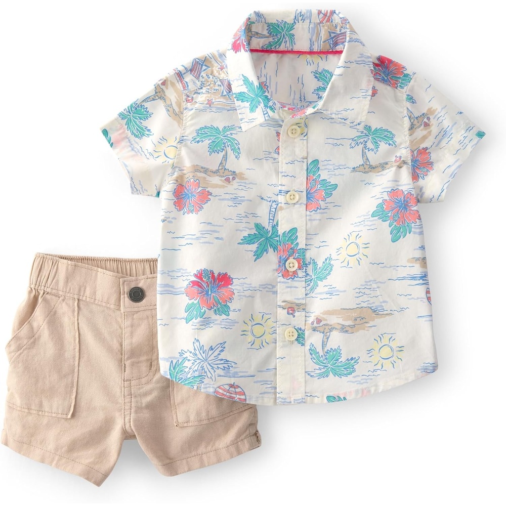 image:imageCarters Boys 2piece Short SetWhite Beach Floral