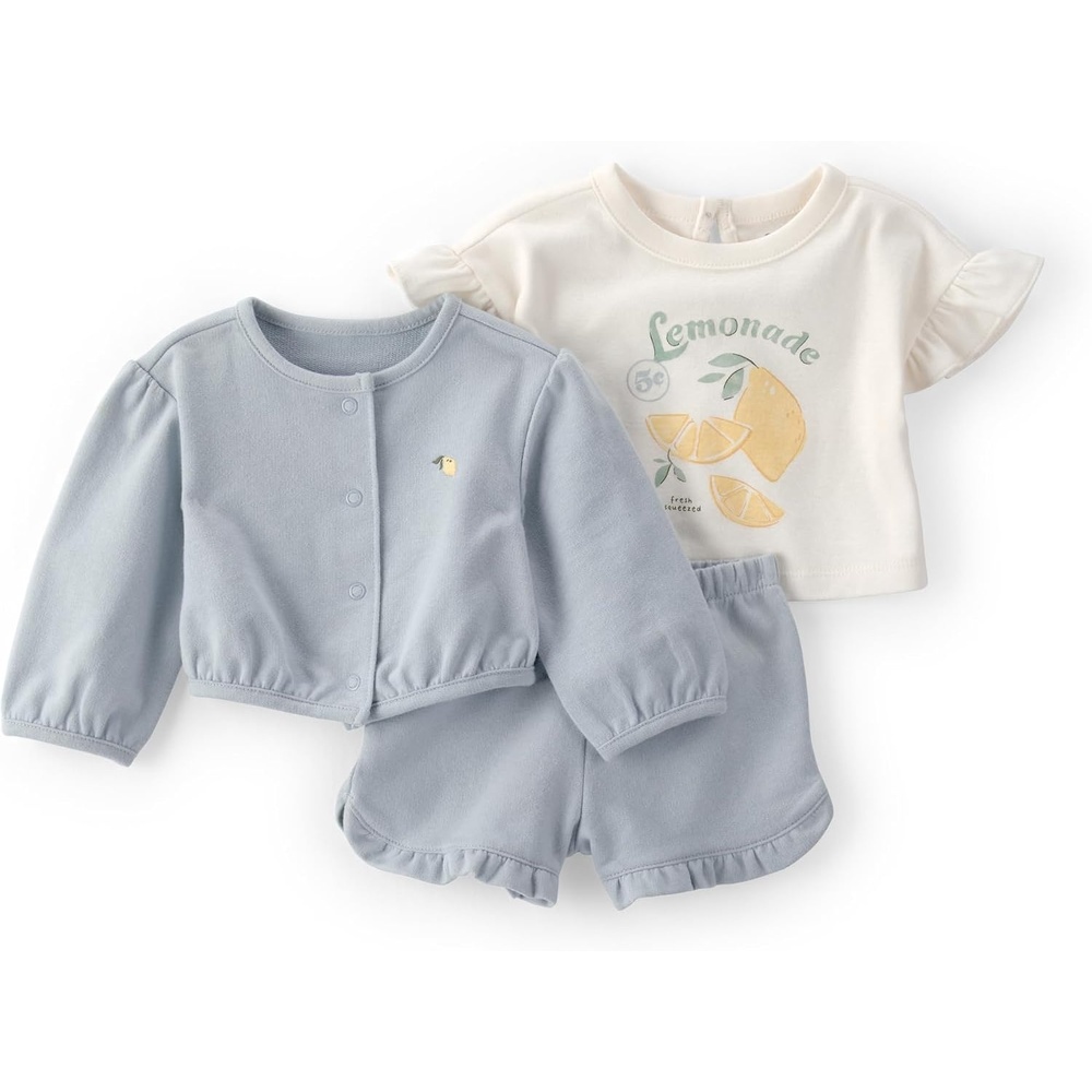 image:imageCarters babygirls 3Piece Short SetBlue Lemonade