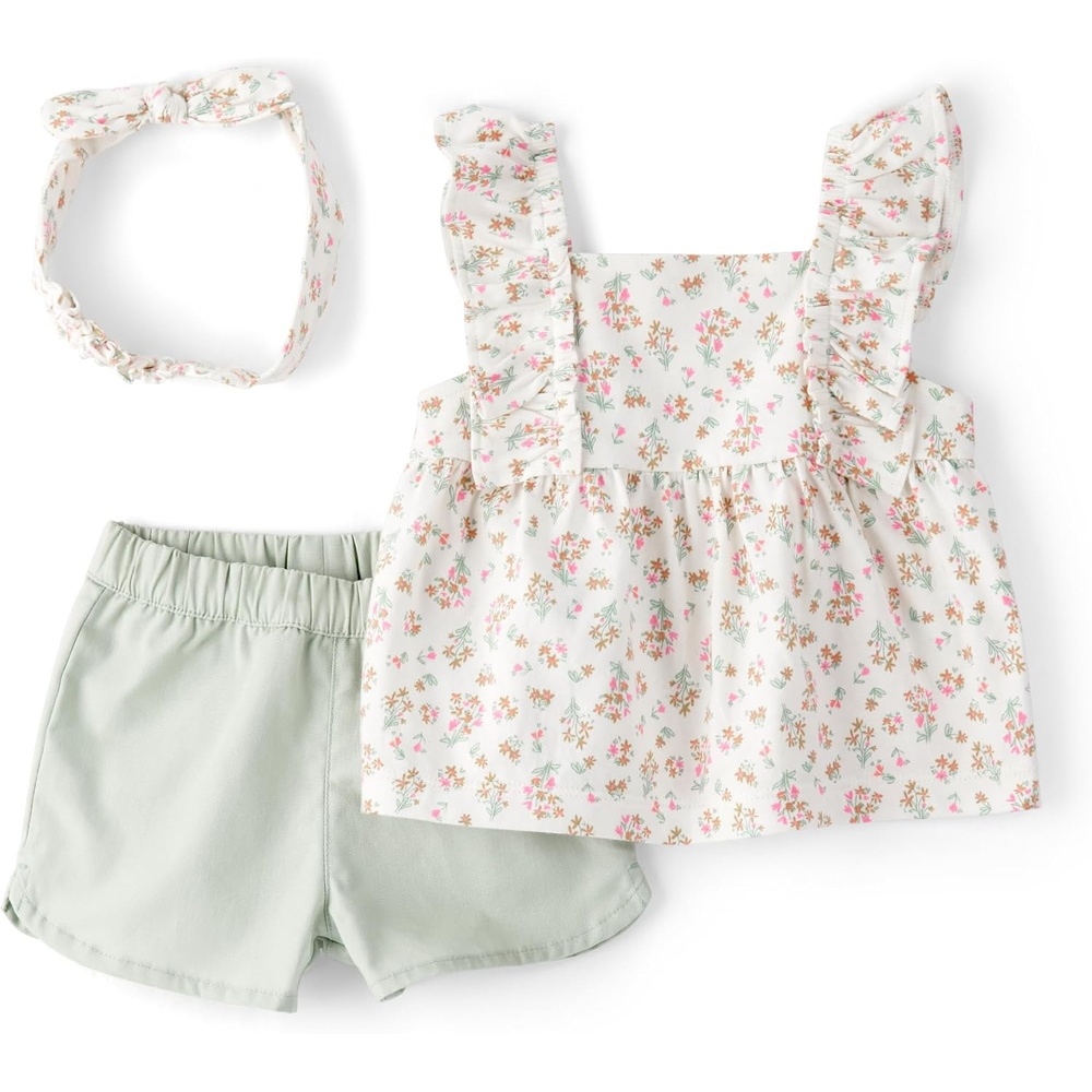 image:imageCarters babygirls 3Piece Short SetGreen Floral