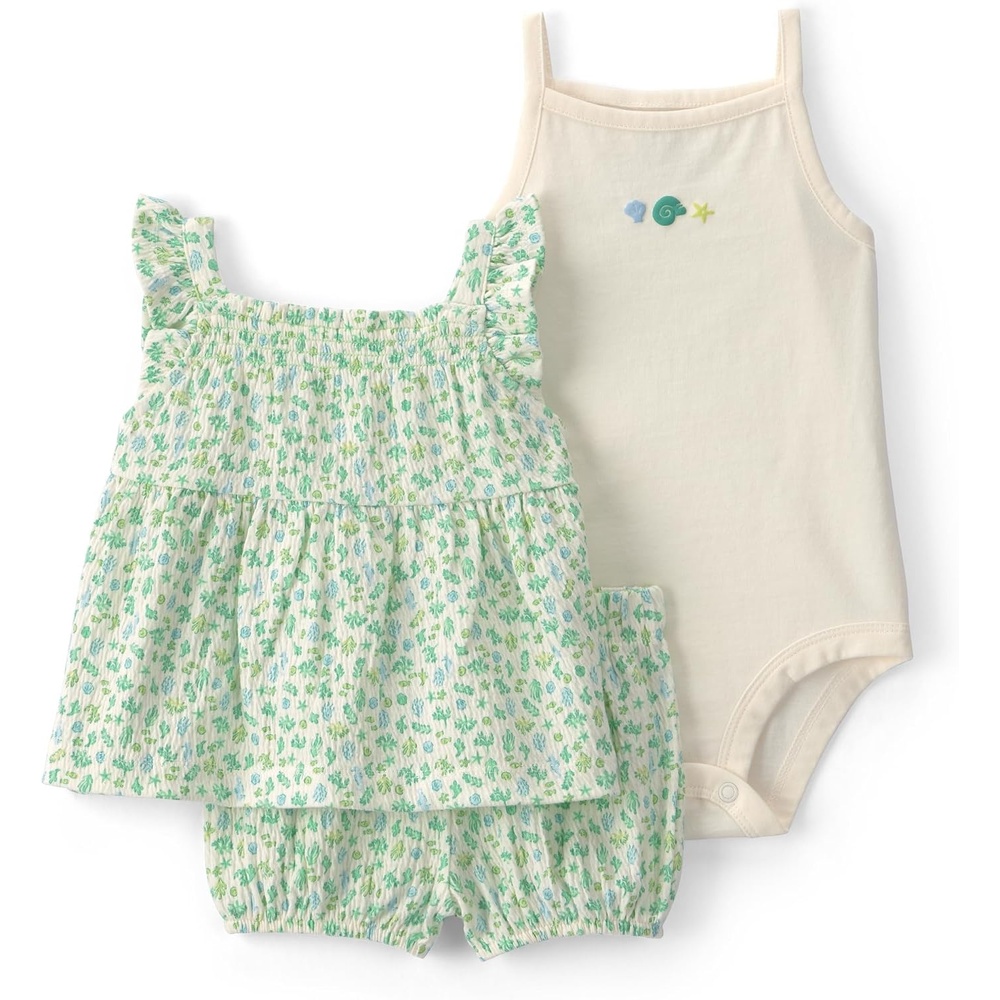 image:imageCarters babygirls 3Piece Short SetGreen Seashells