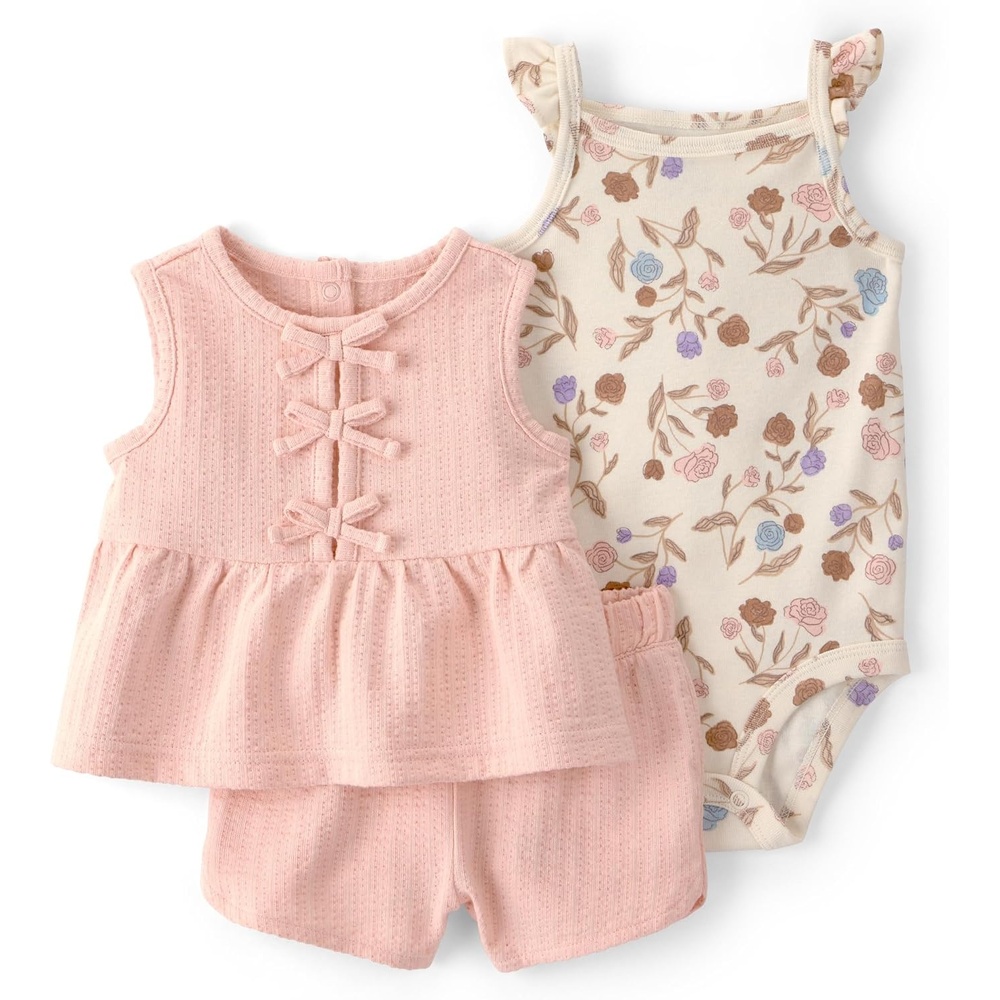 image:imageCarters babygirls 3Piece Short SetPinkCream