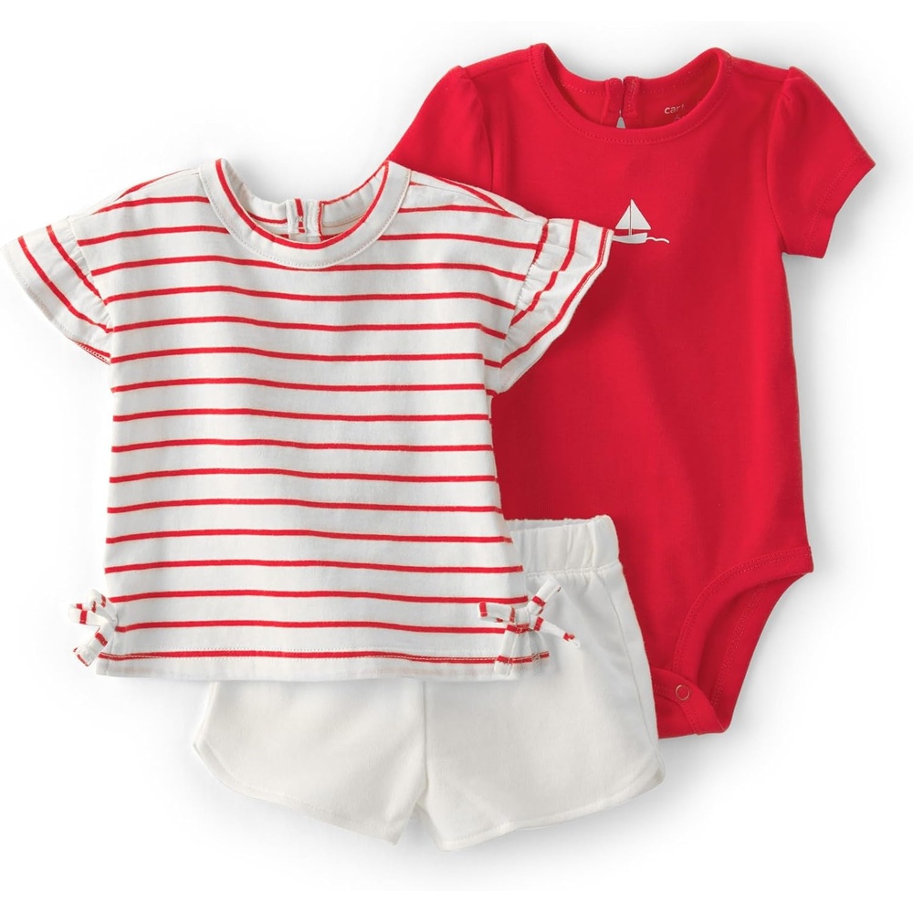 image:imageCarters babygirls 3Piece Short SetRedWhite
