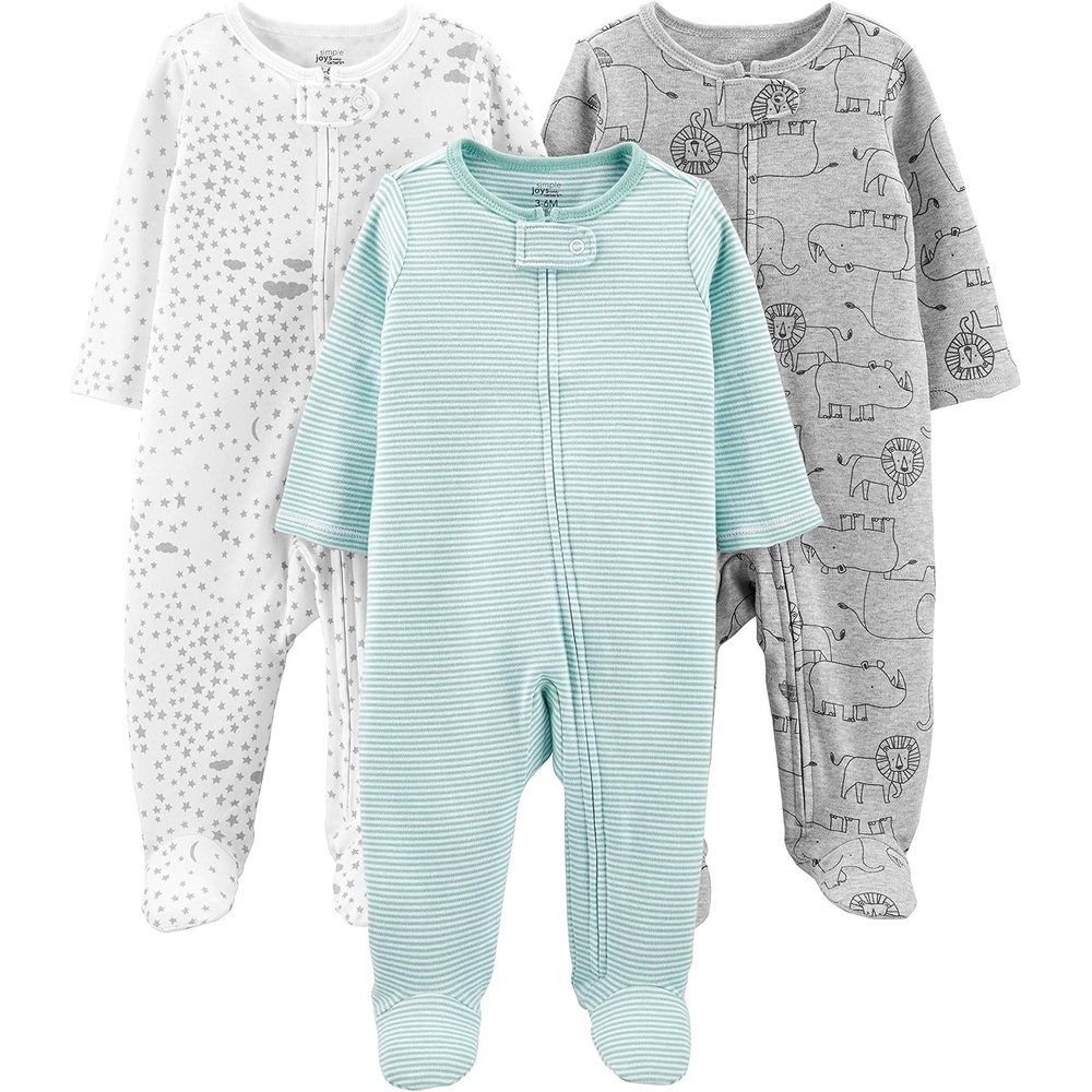 image:imageSimple Joys by Carters Baby 3Pack Neutral Sleep and PlayGreen StripeGrey LionWhite Stars