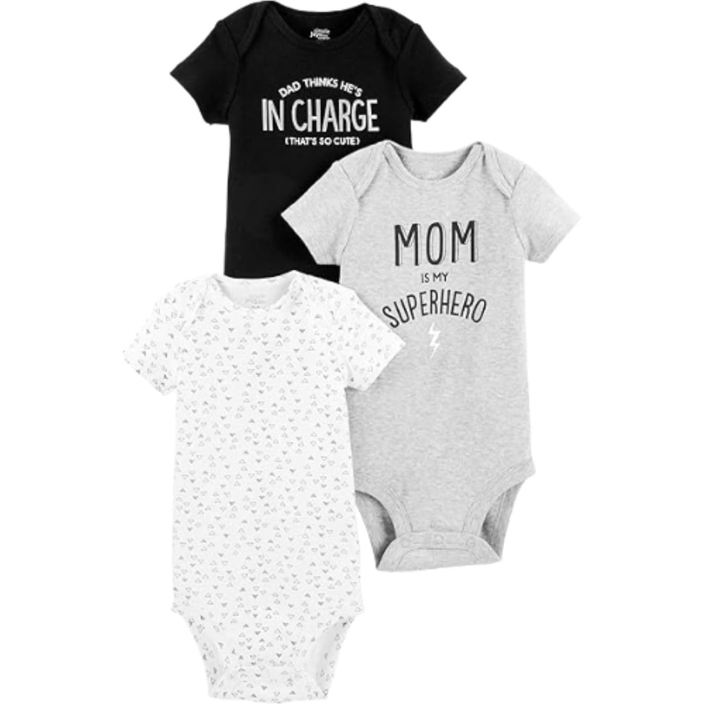 image:imageSimple Joys by Carters Baby 3pack Short SleeveBlack Text PrintGrey MomWhite