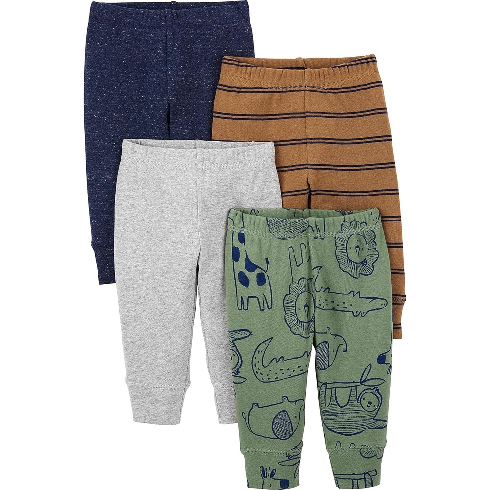 image:imageSimple Joys by Carters Baby 4Pack Neutral PantBlue HeatherBrown StripeGrey HeatherOlive Animal