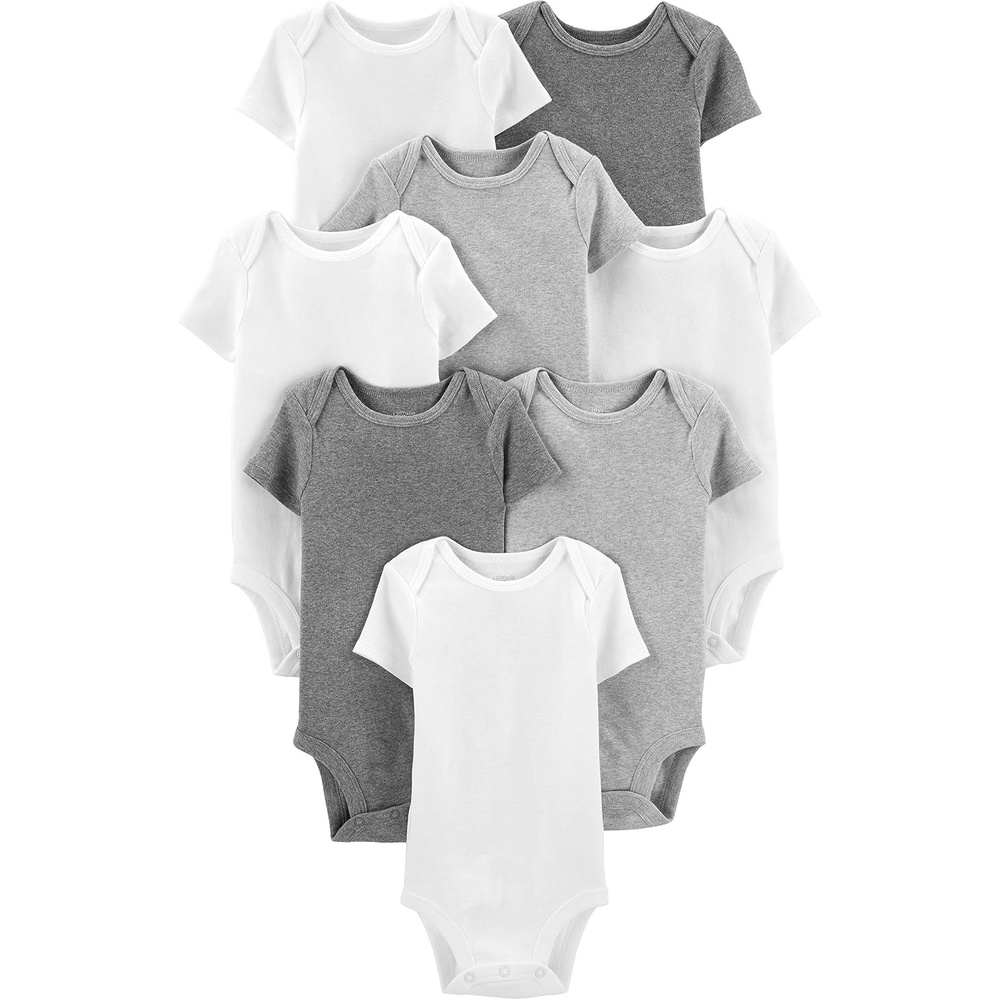 image:imageSimple Joys by Carters Baby 8Pack ShortSleeve BodysuitWhiteLight Grey HeatherMedium Grey Heather