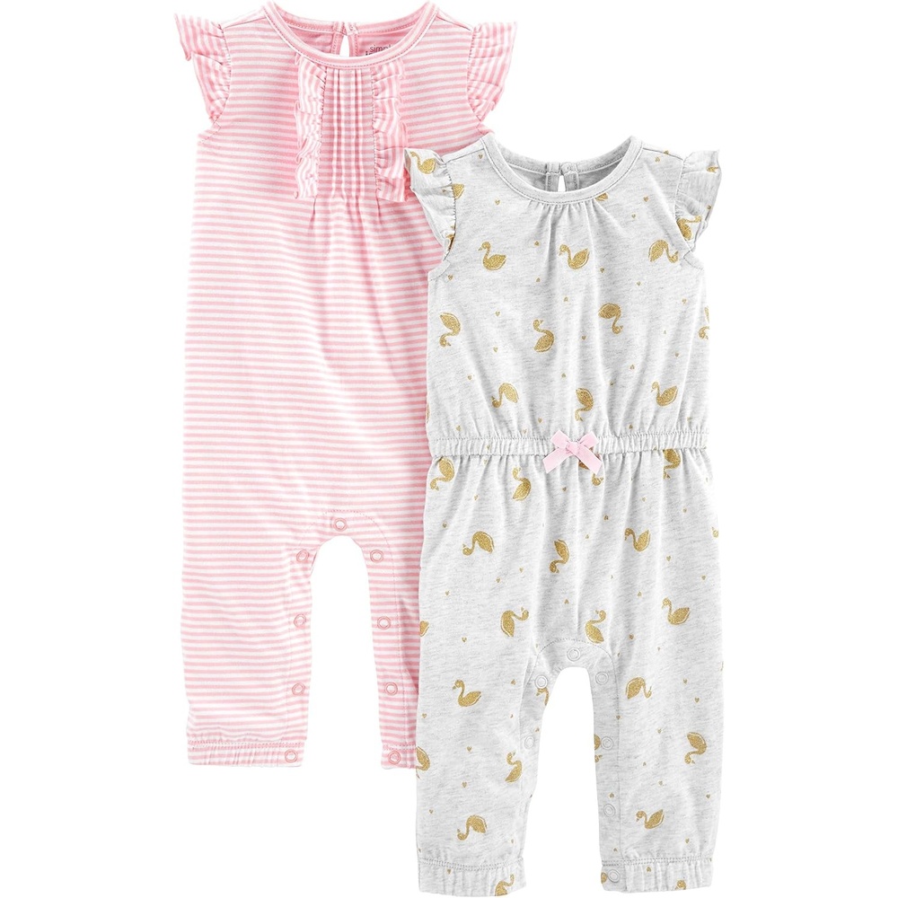 image:imageSimple Joys by Carters Baby Boys 2 Pack JumpsuitsGrey SwansPink Stripe