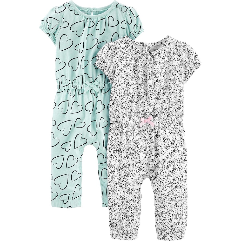 image:imageSimple Joys by Carters Baby Boys 2 Pack JumpsuitsMint Green HeartsWhite Dots