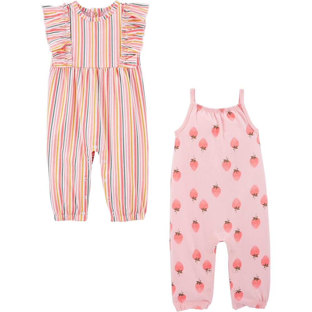 image:imageSimple Joys by Carters Baby Boys 2 Pack JumpsuitsPink StrawberriesWhite Vertical Stripe