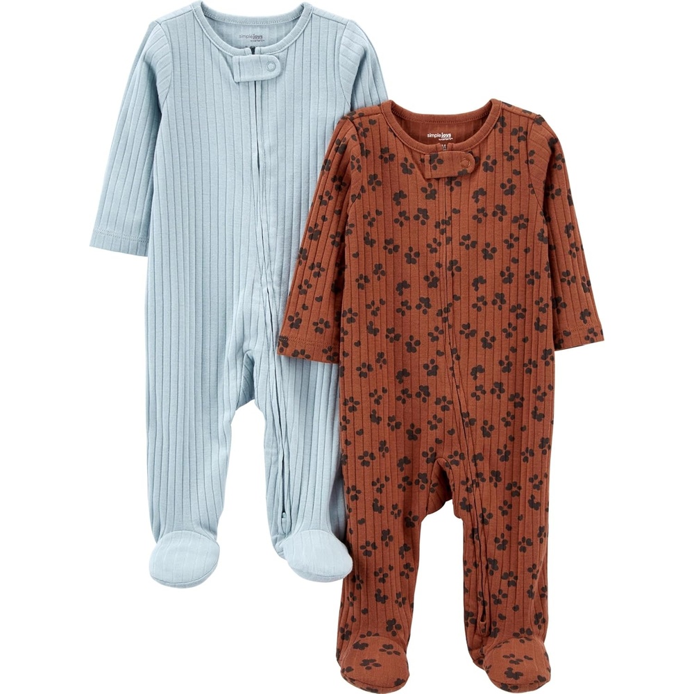 image:imageSimple Joys by Carters Baby Boys 2pack 2way Zip Textured Sleep and PlayBlueBrown Animal Print