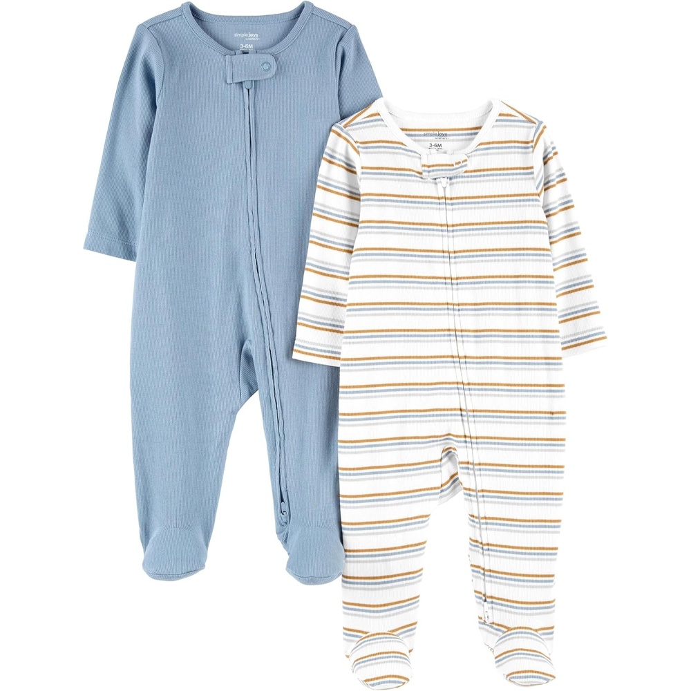 image:imageSimple Joys by Carters Baby Boys 2pack 2way Zip Textured Sleep and PlayBlueWhite Stripe