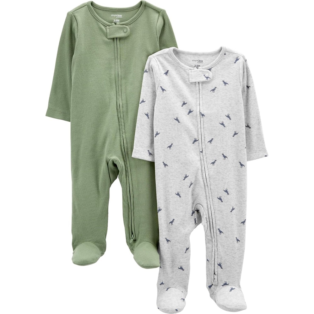 image:imageSimple Joys by Carters Baby Boys 2pack 2way Zip Textured Sleep and PlayGrey DinosaurSage Green