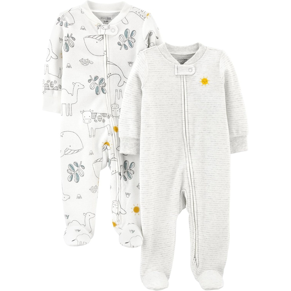 image:imageSimple Joys by Carters Baby Boys 2way Zip Thermal Footed Sleep and Play Pack of 2AnimalSun