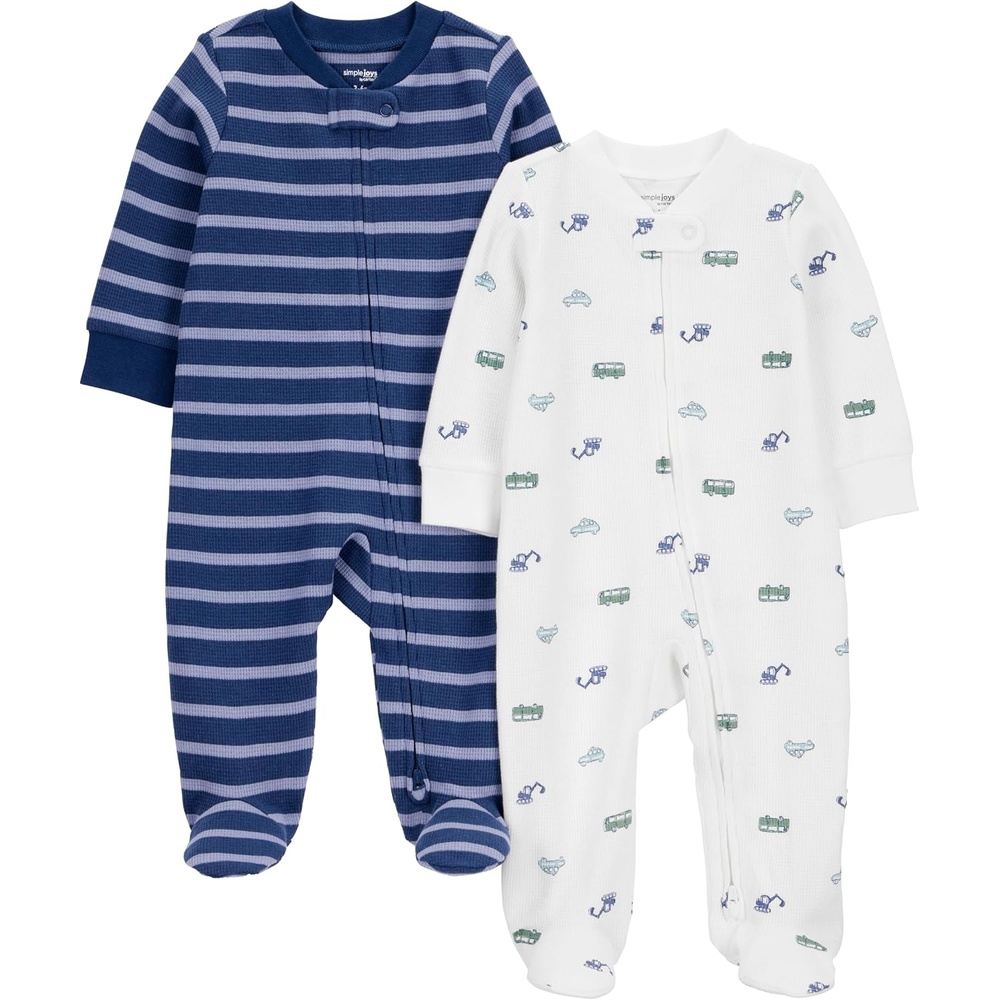 image:imageSimple Joys by Carters Baby Boys 2way Zip Thermal Footed Sleep and Play Pack of 2Transportation Green