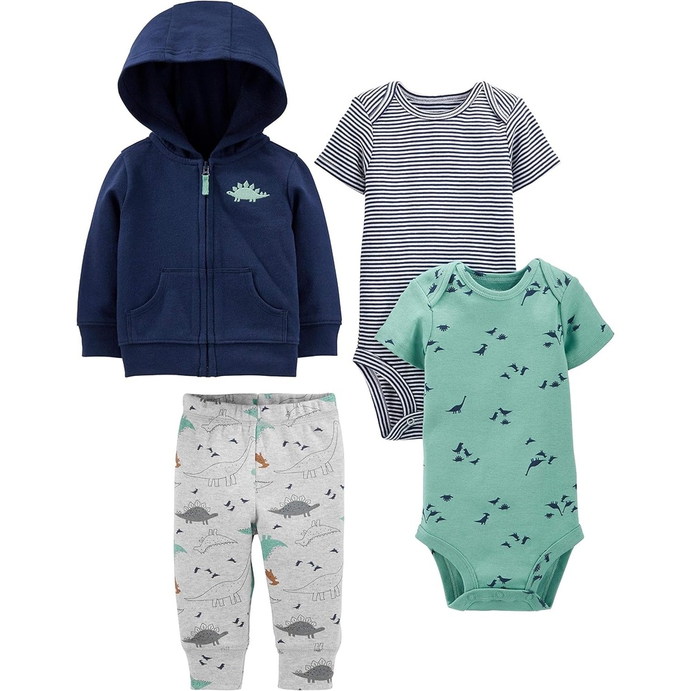 image:imageSimple Joys by Carters Baby Boys 4piece Jacket Pant and Bodysuit SetDark BlueGreenGrey DinosaurNavy Stripe