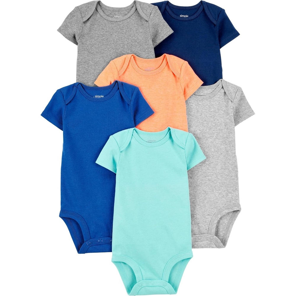 image:imageSimple Joys by Carters Baby Boys 6Pack ShortSleeve BodysuitBlueOrangeMint Green