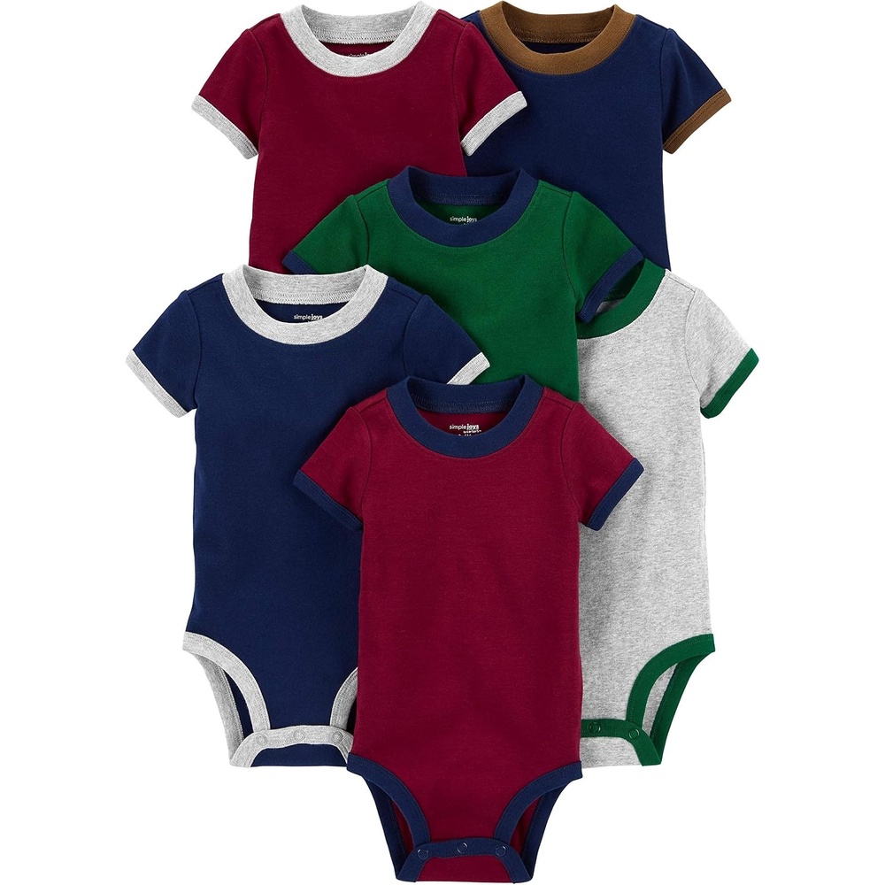 image:imageSimple Joys by Carters Baby Boys 6Pack ShortSleeve BodysuitBurgundyGreenNavy