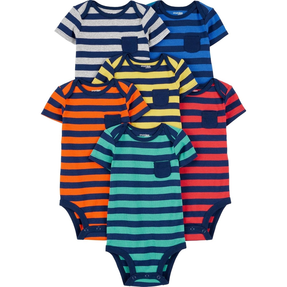 image:imageSimple Joys by Carters Baby Boys 6Pack ShortSleeve BodysuitColor BlockRugby Stripe