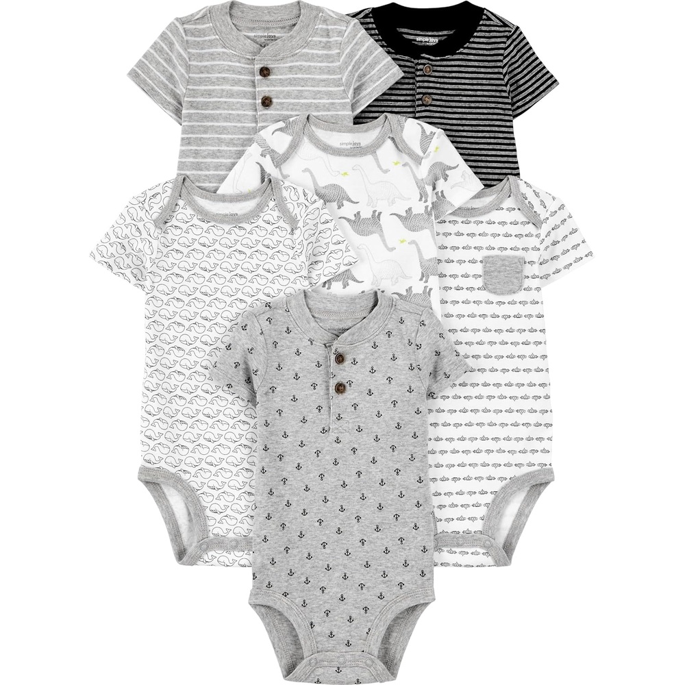 image:imageSimple Joys by Carters Baby Boys 6Pack ShortSleeve BodysuitMulticolorAnchorDinosaurStripeWhale