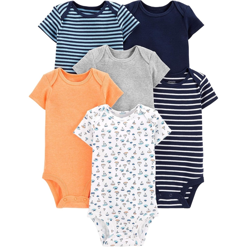image:imageSimple Joys by Carters Baby Boys 6Pack ShortSleeve BodysuitMulticolorSailboatsStripe