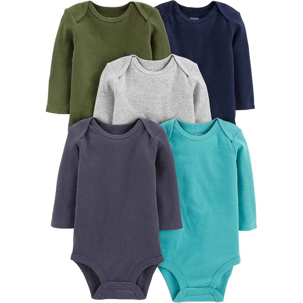 image:imageSimple Joys by Carters Baby Boys LongSleeve Bodysuit Pack of 5BodysuitBlueGrey HeatherNavyOliveWashed Navy