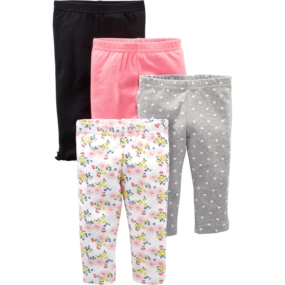 image:imageSimple Joys by Carters Baby Girls 4Pack PantBlackGrey HeartsPinkWhite Floral