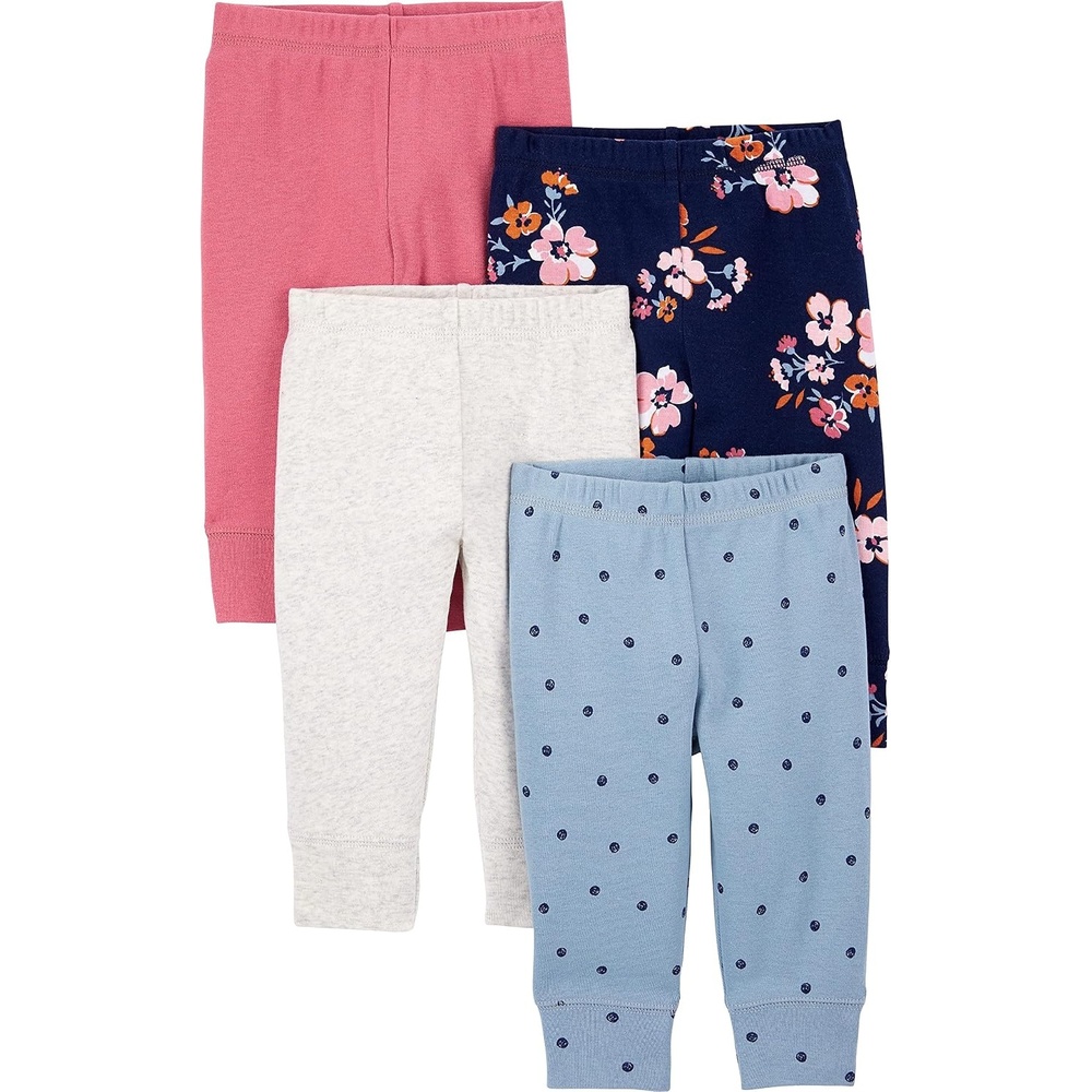 image:imageSimple Joys by Carters Baby Girls 4Pack PantIvoryLight Blue DotsNavy FloralPink