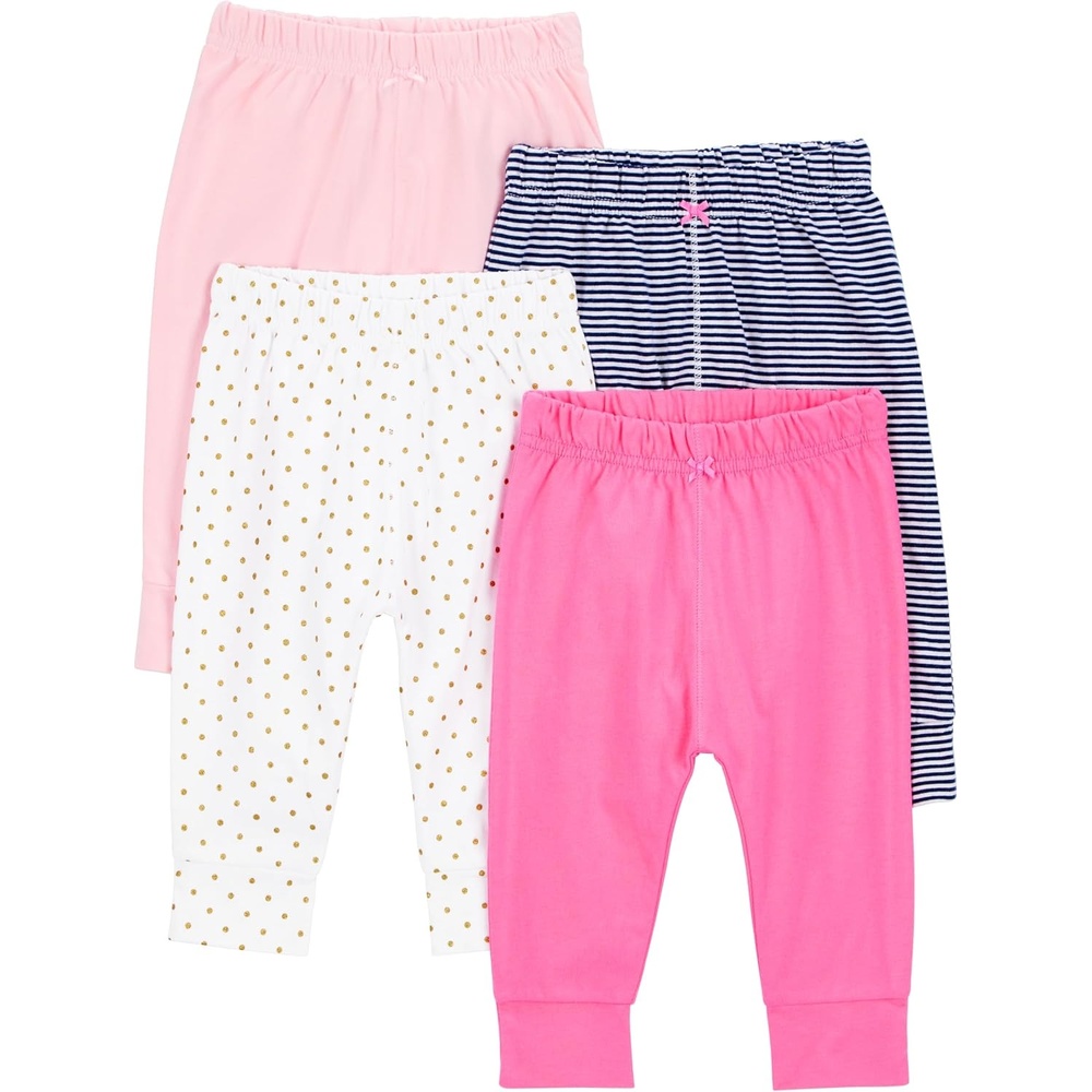 image:imageSimple Joys by Carters Baby Girls 4Pack PantNavy StripePale PeachPinkWhite Dots