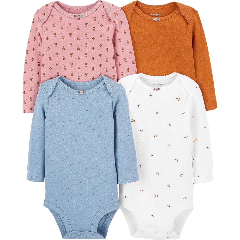 image:imageSimple Joys by Carters Baby Girls 4pack Longsleeve Textured BodysuitsBluePink FloralRustWhite
