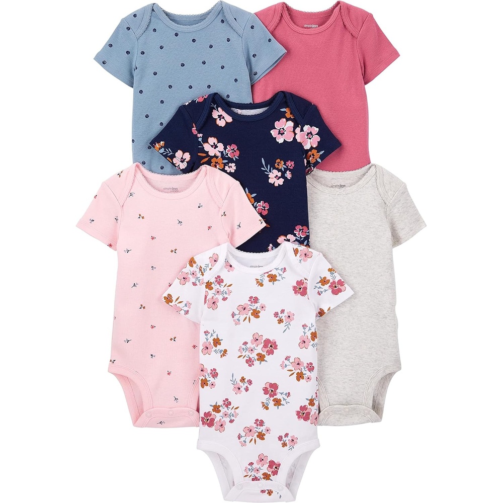 image:imageSimple Joys by Carters Baby Girls 6 Pack Short Sleeve BodysuitMulticolorDitsy FloralFloralPolka DotTropical