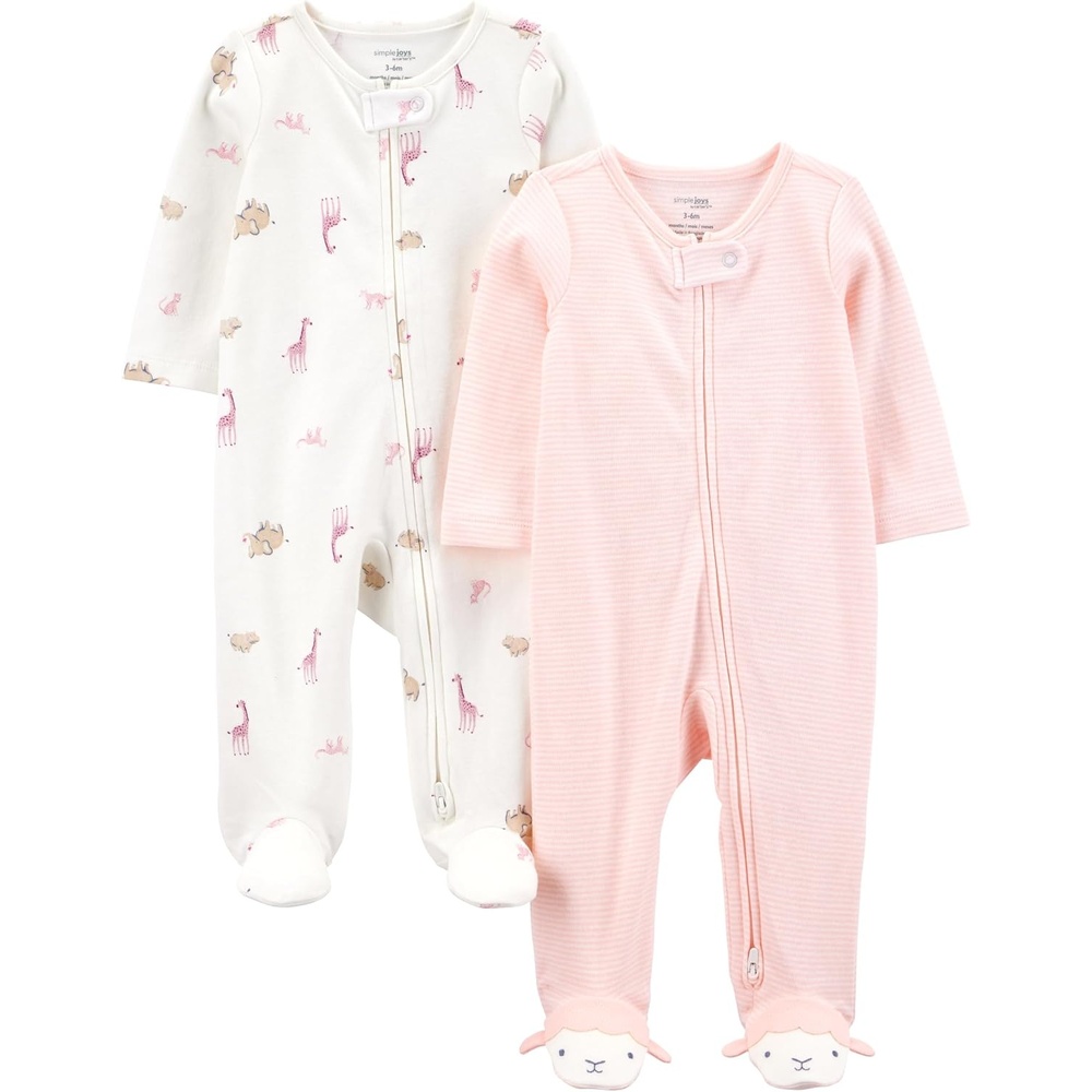 image:imageSimple Joys by Carters Baby Girls Cotton Footed Sleep and Play Pack of 2Pink Giraffe