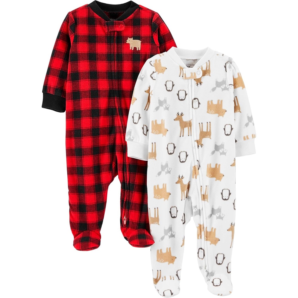 image:imageSimple Joys by Carters Baby In 2pk Fleece Snp Santa TreesBuffalo CheckForest Animals