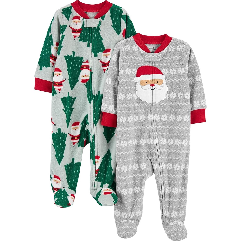 image:imageSimple Joys by Carters Baby In 2pk Fleece Snp Santa TreesGreen SantaGrey Festive Print
