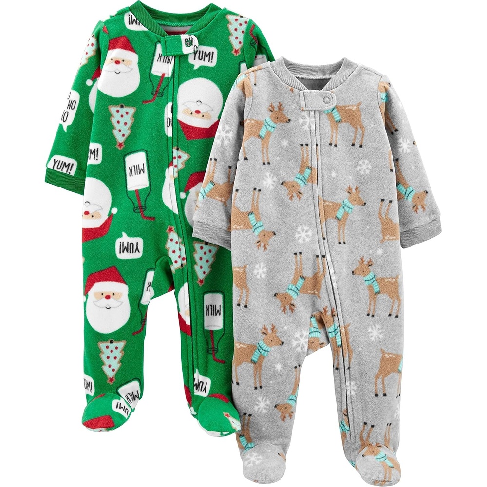 image:imageSimple Joys by Carters Baby In 2pk Fleece Snp Santa TreesGreen SantaGrey Heather Reindeer