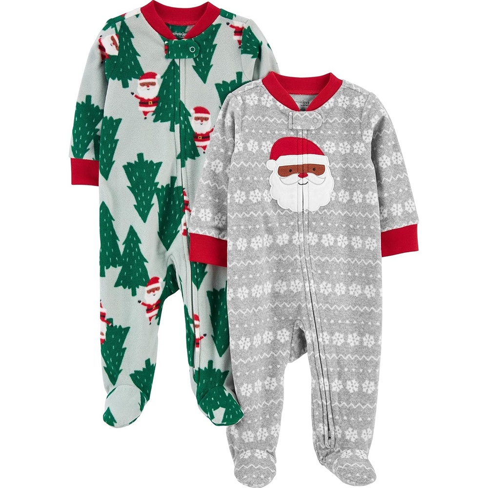 image:imageSimple Joys by Carters Baby In 2pk Fleece Snp Santa TreesGrey SantaChristmas Print