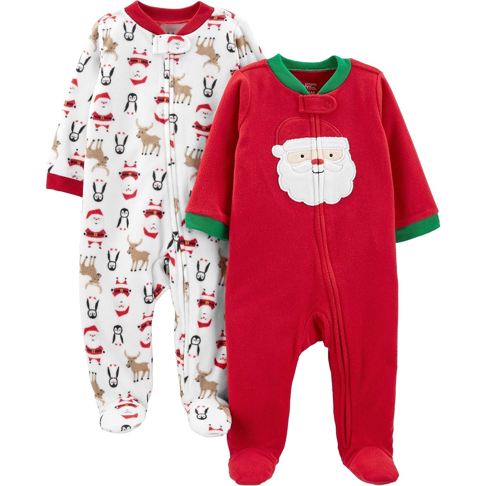 image:imageSimple Joys by Carters Baby In 2pk Fleece Snp Santa TreesRed SantaWhite Penguin