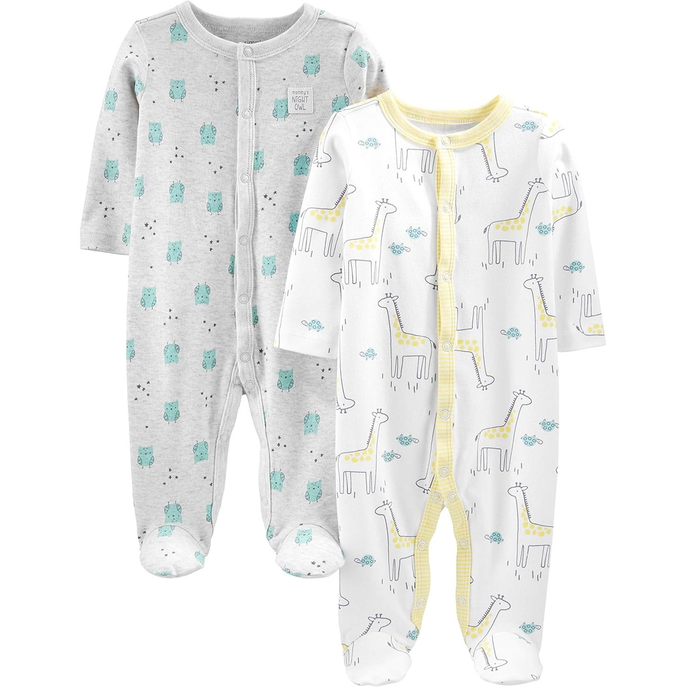 image:imageSimple Joys by Carters Baby Neutral 2pack Cotton Footed Sleep and PlayGrey OwlWhite Giraffe