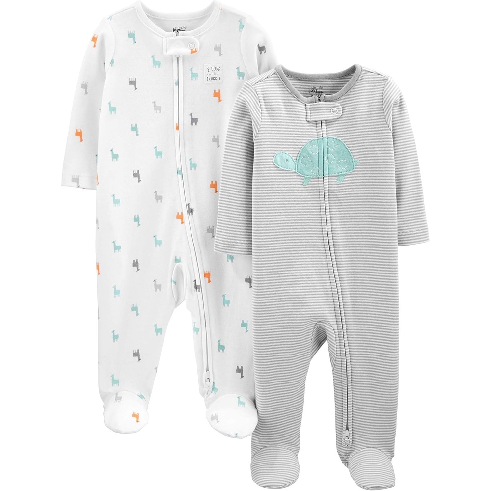 image:imageSimple Joys by Carters Baby Neutral 2pack Cotton Footed Sleep and PlayGrey TurtleWhite Llama