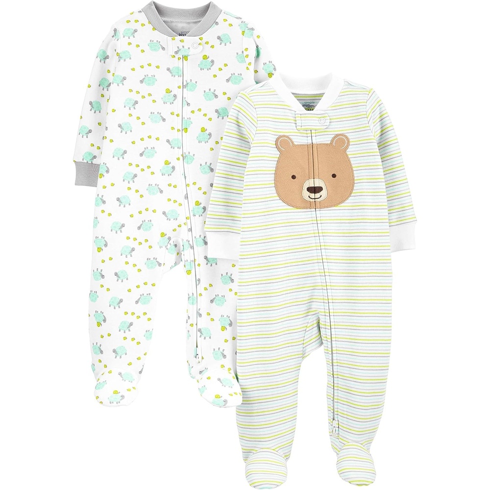 image:imageSimple Joys by Carters Baby Neutral 2pack Cotton Footed Sleep and PlayWhite BearTurtle
