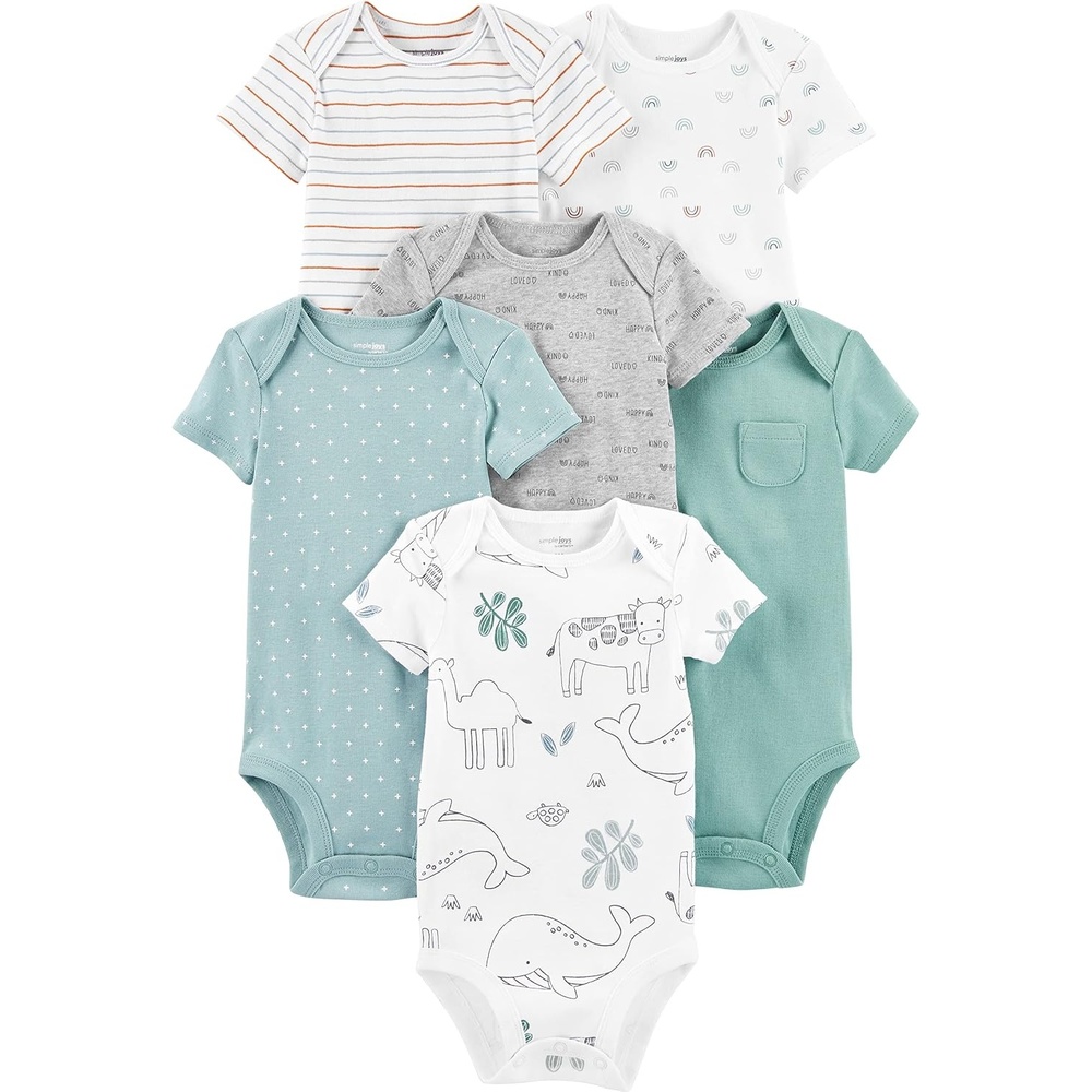 image:imageSimple Joys by Carters Unisex Babies ShortSleeve BodysuitAnimalRainbowStripeText Print