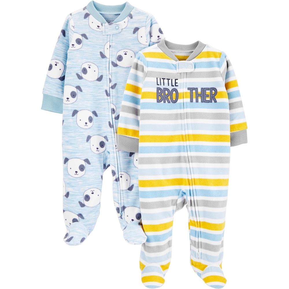 image:imageSimple Joys by Carters Unisex Baby 2pack Neutral Fleece Footed Sleep and PlayLight Blue DogsWhite Stripe