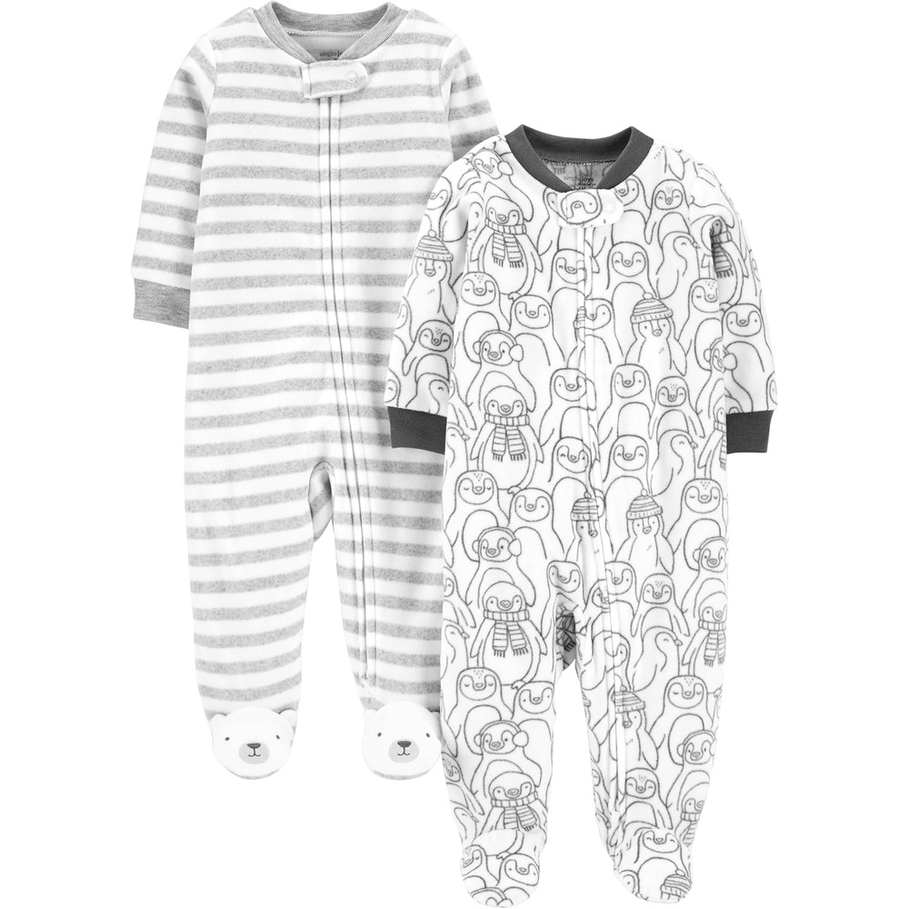 image:imageSimple Joys by Carters Unisex Baby 2pack Neutral Fleece Footed Sleep and PlayPenguinStripe