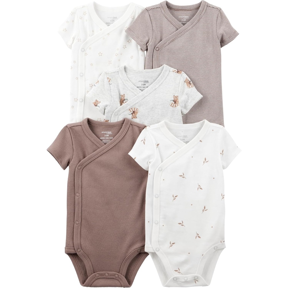 image:imageSimple Joys by Carters Unisex Baby 5pack Side Snap Shortsleeve BodysuitBrown Panda