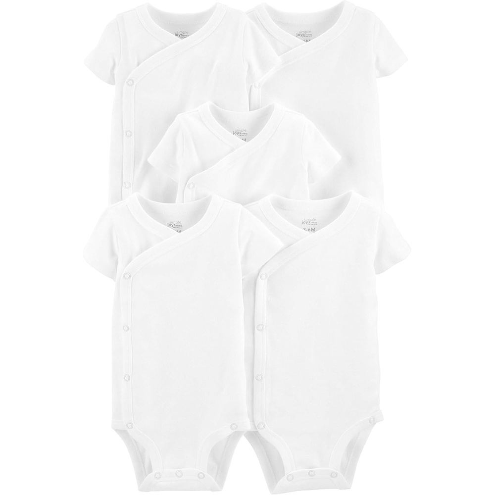 image:imageSimple Joys by Carters Unisex Baby 5pack Side Snap Shortsleeve BodysuitWhite
