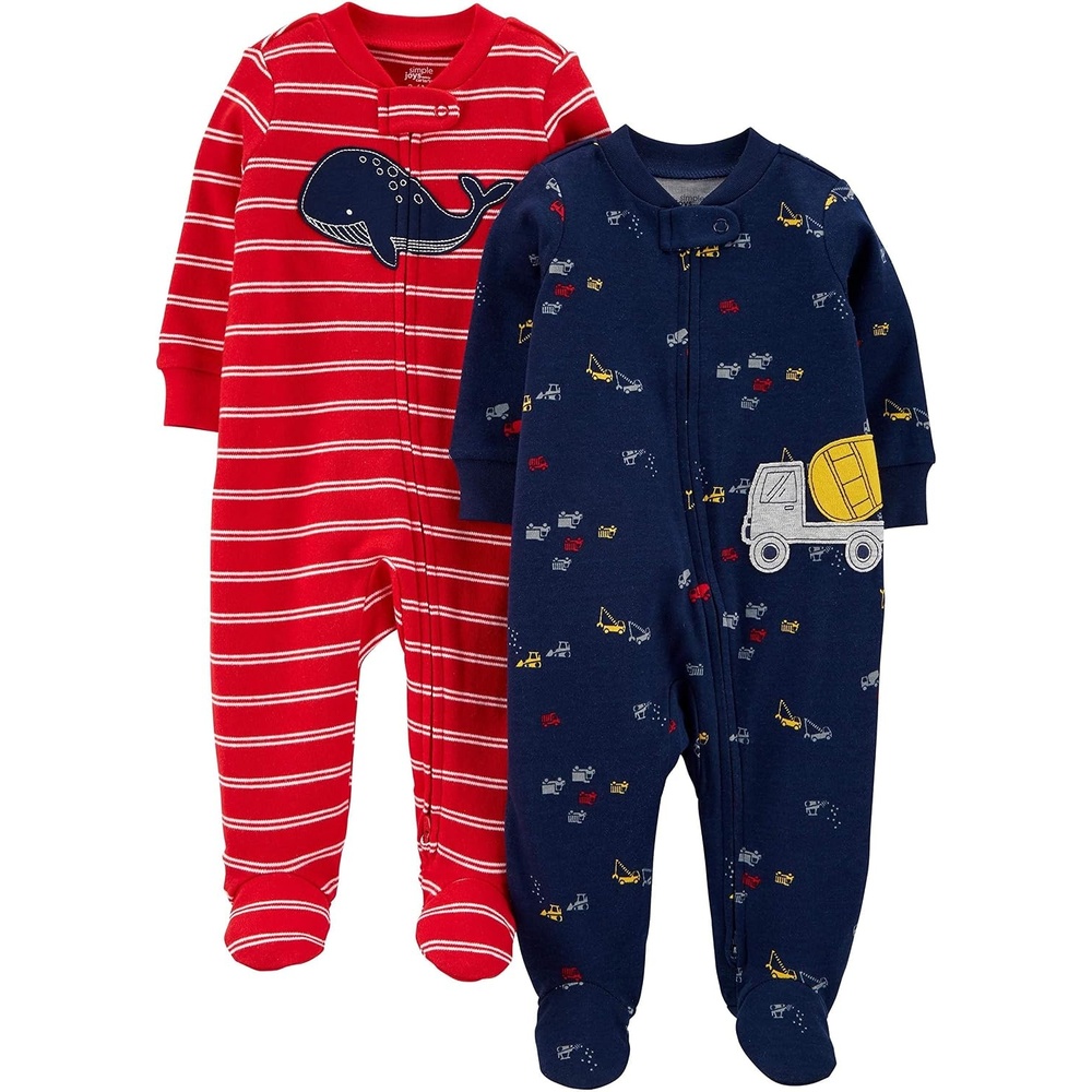 image:imageSimple Joys by Carters babyboys 2way Zip Thermal Footed Sleep and Play Pack of 2Navy TrucksRed Whale