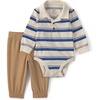 Cream Khaki Polo Blue Stripe