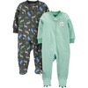 Dark Grey Dinosaur/Mint Green Stripe