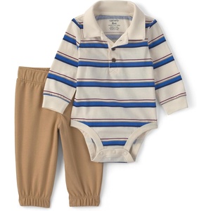 Carter’s Baby Boys’ 2-piece Bodysuit Pant Set(Cream Khaki Polo Blue Stripe)